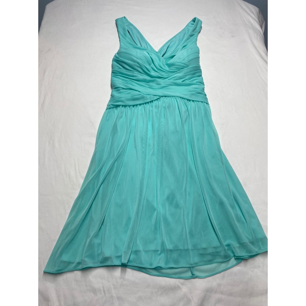 David's Bridal Mint Seafoam Green Chiffon Dress Size 12 Crisscross Back Cocktail